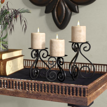Kingdom 3 Piece Small Black Iron Candlestick Set